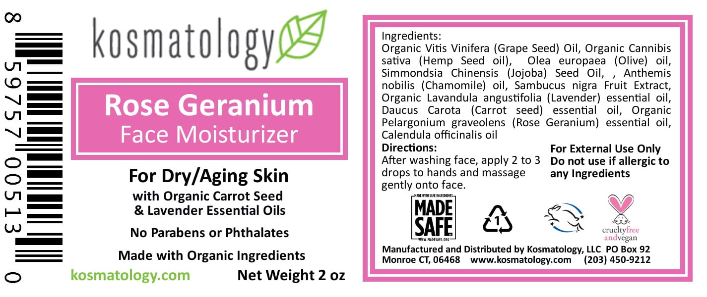kosmatology® Rose Geranium Organic Facial Moisturizer for Dry and Aging Skin | Vegan | 2 fl oz