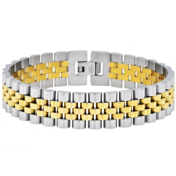 Two-Tone Gold and Silver Plated Stainless Steel Micro Link 8.5’’ Men’s Solid Designed Bracelet