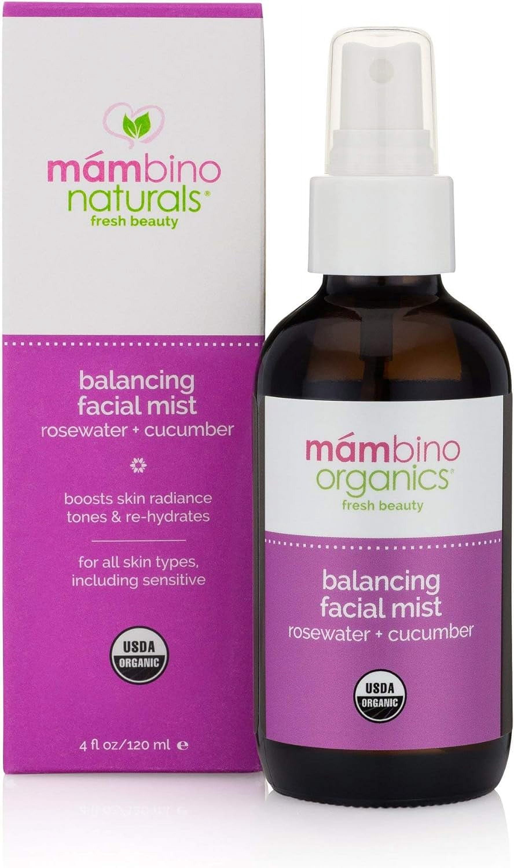 Mambino Organics Balancing Facial Mist, Rosewater and Cucumber, 4oz (3 Pack)