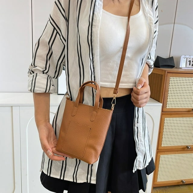 Bolso informal de hombro para mujer - Bolso bandolera cruzado de cuero PU - Marrón, blanco, negro, caqui - 17x17x5cm