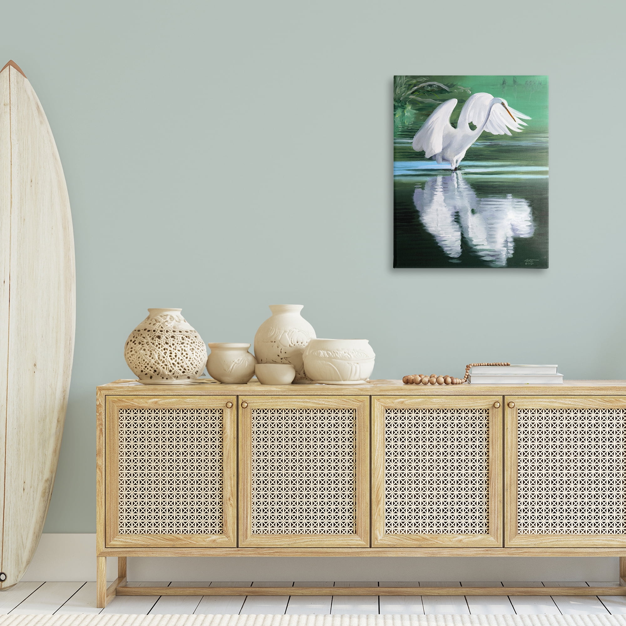 Stupell Industries Egret Flapping Wings Animals & Insects Painting Gallery Wrapped Canvas Art Print Wall Art, 24 x 30