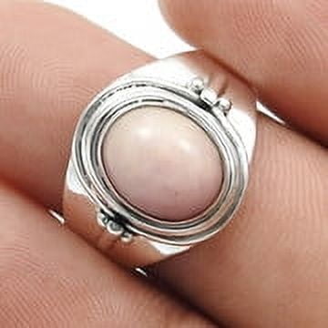 Pink Opal Gemstone Solid 925 Sterling Silver Wife Band Statement Ring Jewelry Size 8
