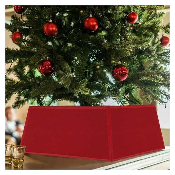 Christmas Tree Skirt Stand Christmas Tree Collar Basket Square Base Durable Fabric for Xmas Tree Decoration 28" D Contemporary (Red,Large)