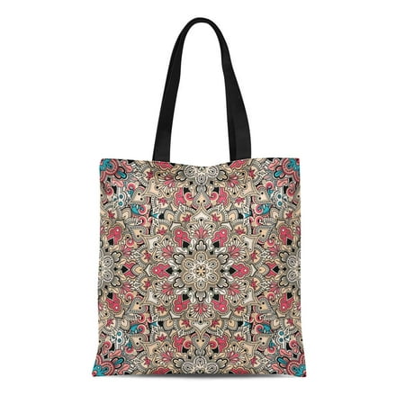 KDAGR Canvas Tote Bag Beige Abstract Boho Flower Tiled Mandala Best More Batik Durable Reusable Shopping Shoulder Grocery