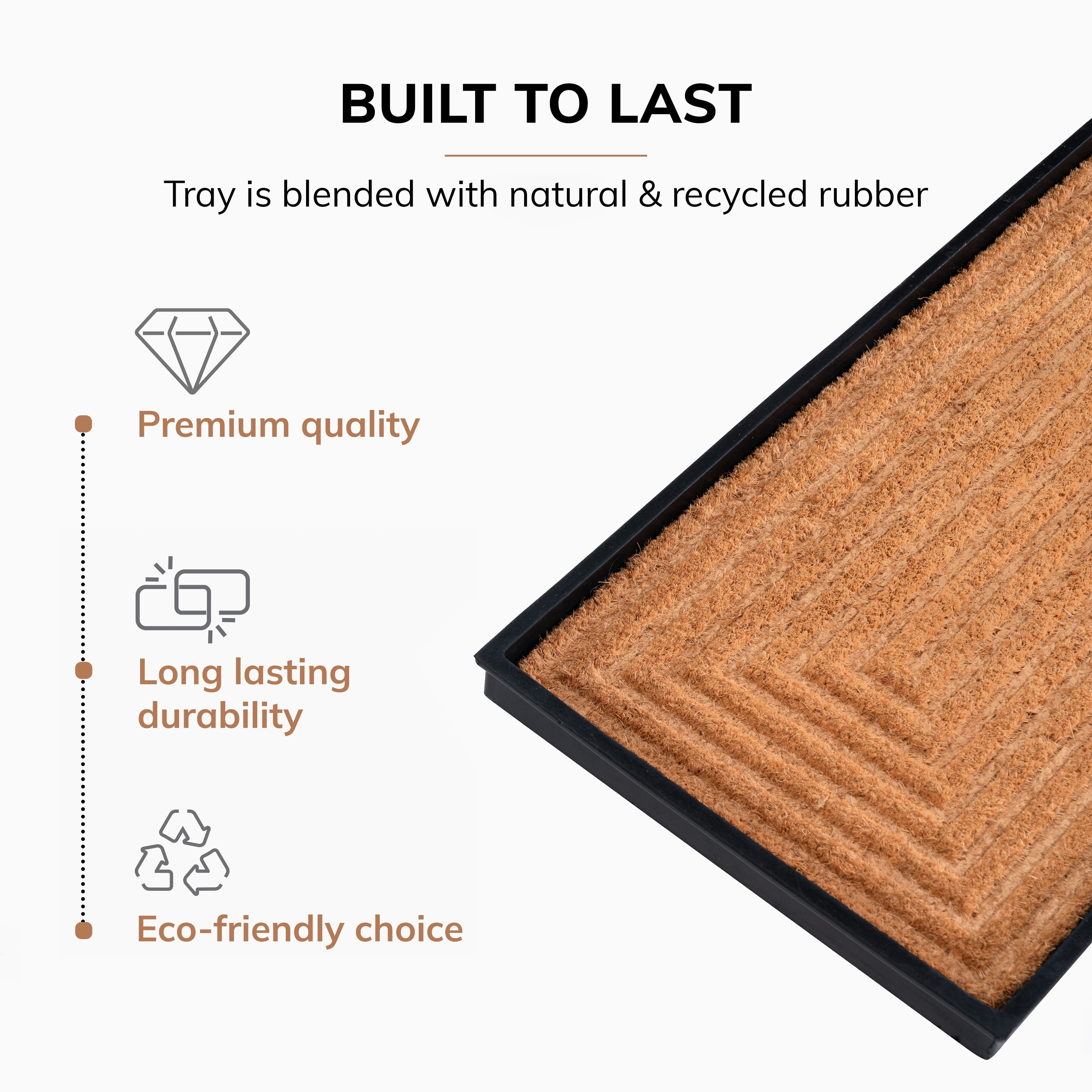 Natural & Recycled Rubber Boot Tray with Rectangle Embossed Coir Insert
