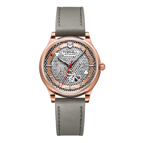 TOPHILL Skeleton Diamond Dial Japanese Automatic Self-Winding Movement Vintage Women Mechanical Business Wrist Watch Steel Leather Sapphire Crystal Waterproof Clock Luminous