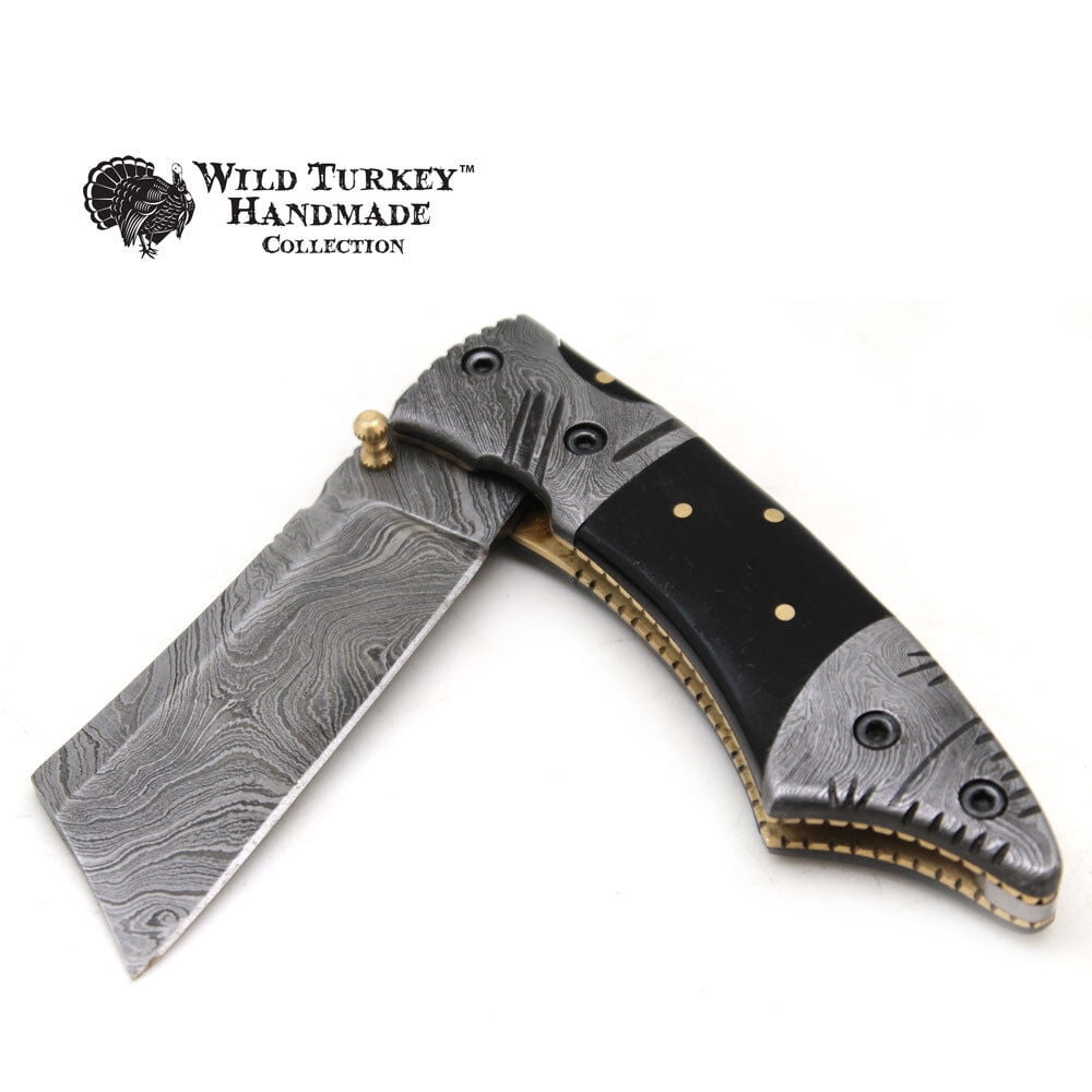 Wild Turkey Handmade Damascus Steel Collection Razor Style Folding Knife