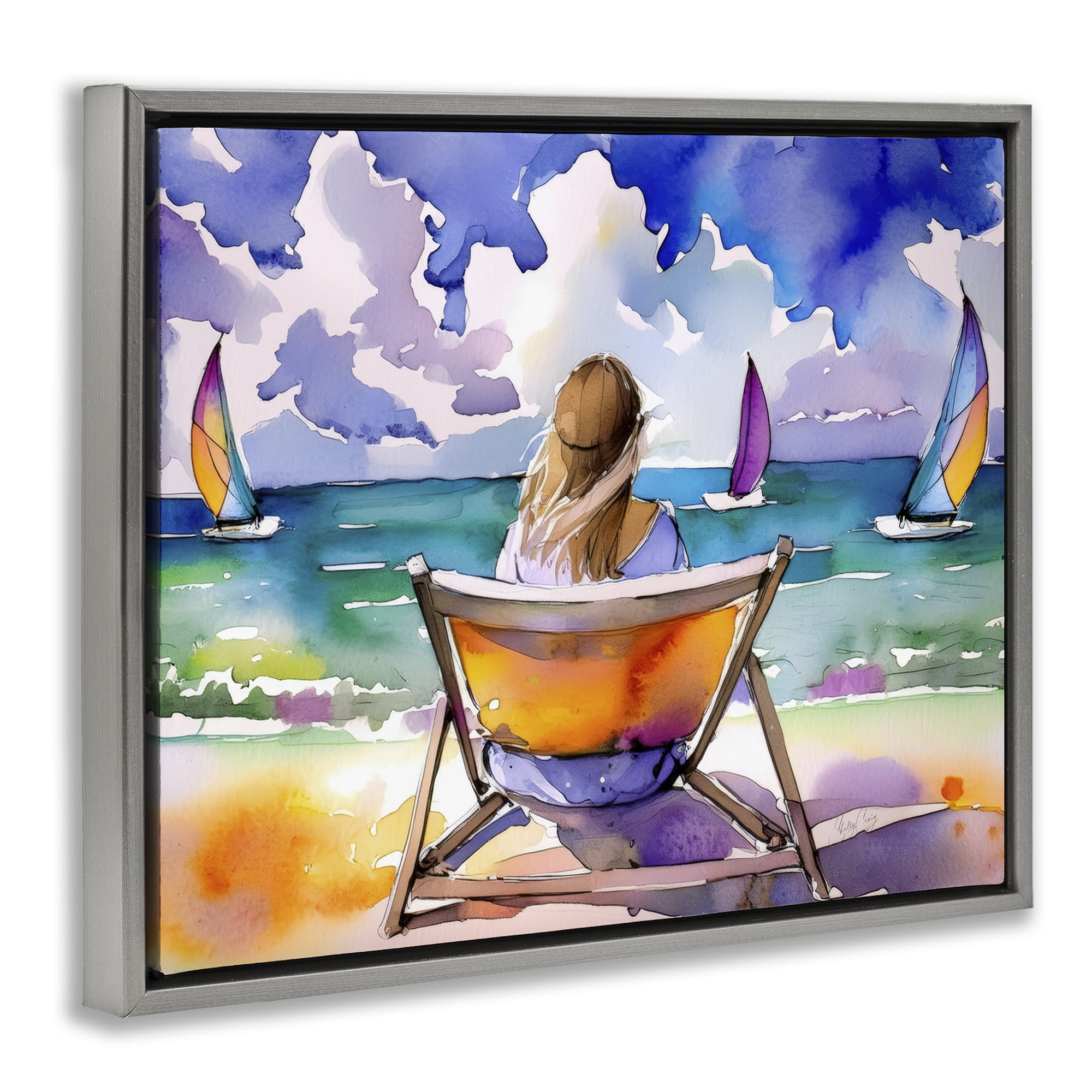 Stupell Industries Front Row to Paradise Gray Framed Floater Canvas Wall Art, design by Shelly Craig