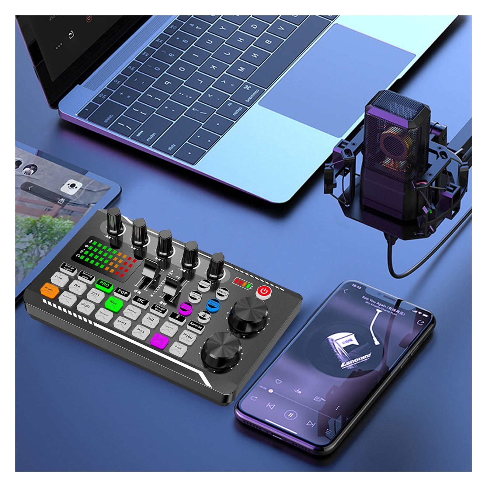 Podcast Microphone Sound Card Kit Professional Studio Condenser Mic&F998 Live Sound Mixer For Livestreaming Podcasting Recording ,Easy to Operate