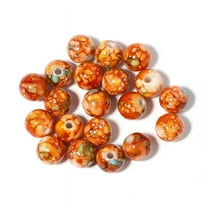 Lava Beads Round Loose Marble Beads in Ink Patterns Chakra Beads with Spacer Beads Pendants Jewelry Necklace Bracelet Making for Adult Kids DIY Orange 8mm About 100pcs