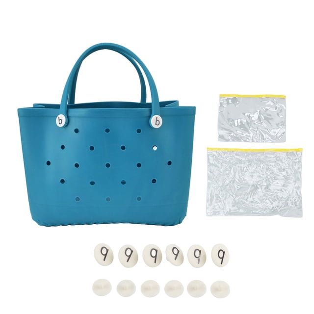 Beach Tote Bag Durable Safe EVA Material Multifunction Space Saving Portable Round Hole Design Large Beach Bag Cyan