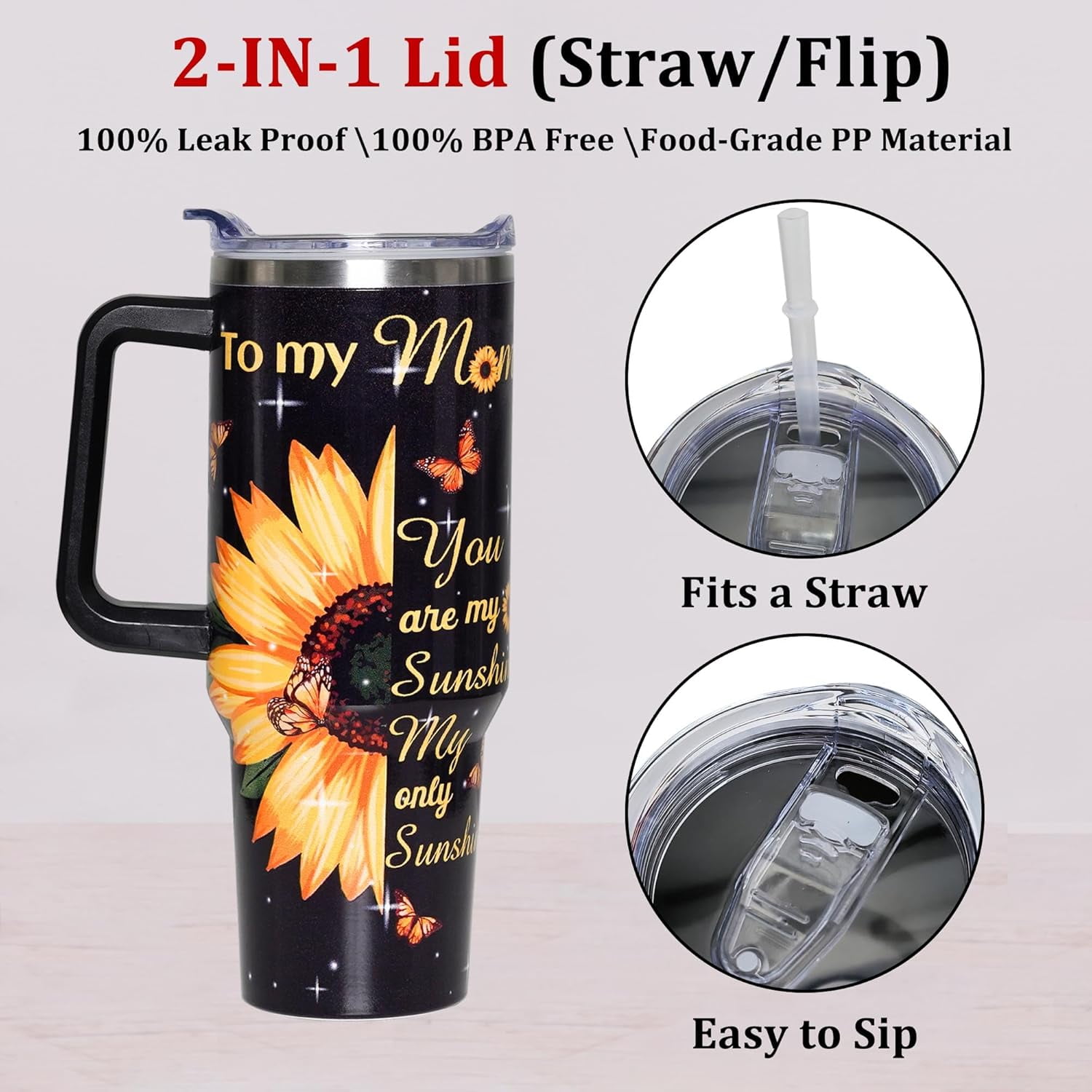 Mothers Day Gifts for Mom, Birthday Gifts for Mom from Daughter Son, Presents for Mother, Christmas Gifts for Women, 40 oz Tumbler with Handle and Straw Lid, Mom Travel Mug Holder Friendly Cup