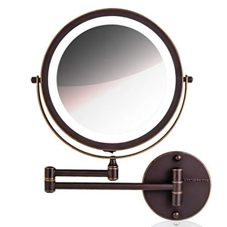 - Ovente Wall Mount Mirror, 1×/10× Magnification, LED Ring Light, 8.5