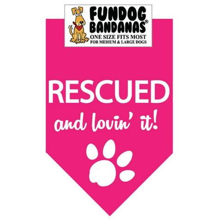 Rescued Dog Clothes Fun Dog Bandana - Rescued and Lovin' It - One Size Fits Most for Med to Lg Dogs, hot pink pet scarf ()