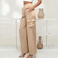 thumbnail image 6 of LEAVINGSUO Cargo Pants Women Satin Work Pants With Elastic Waistband And Button Flap Pockets Casual Trousers Beige M, 6 of 8