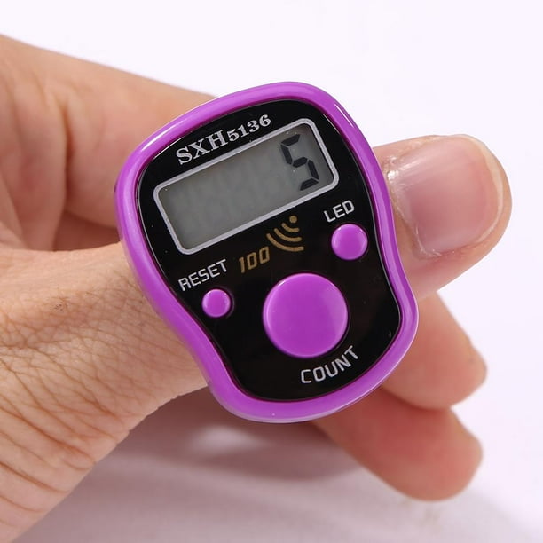 Mini marcador de puntada Contador de dedos de fila LCD Herramientas digitales de conteo de mano (Púrpura)