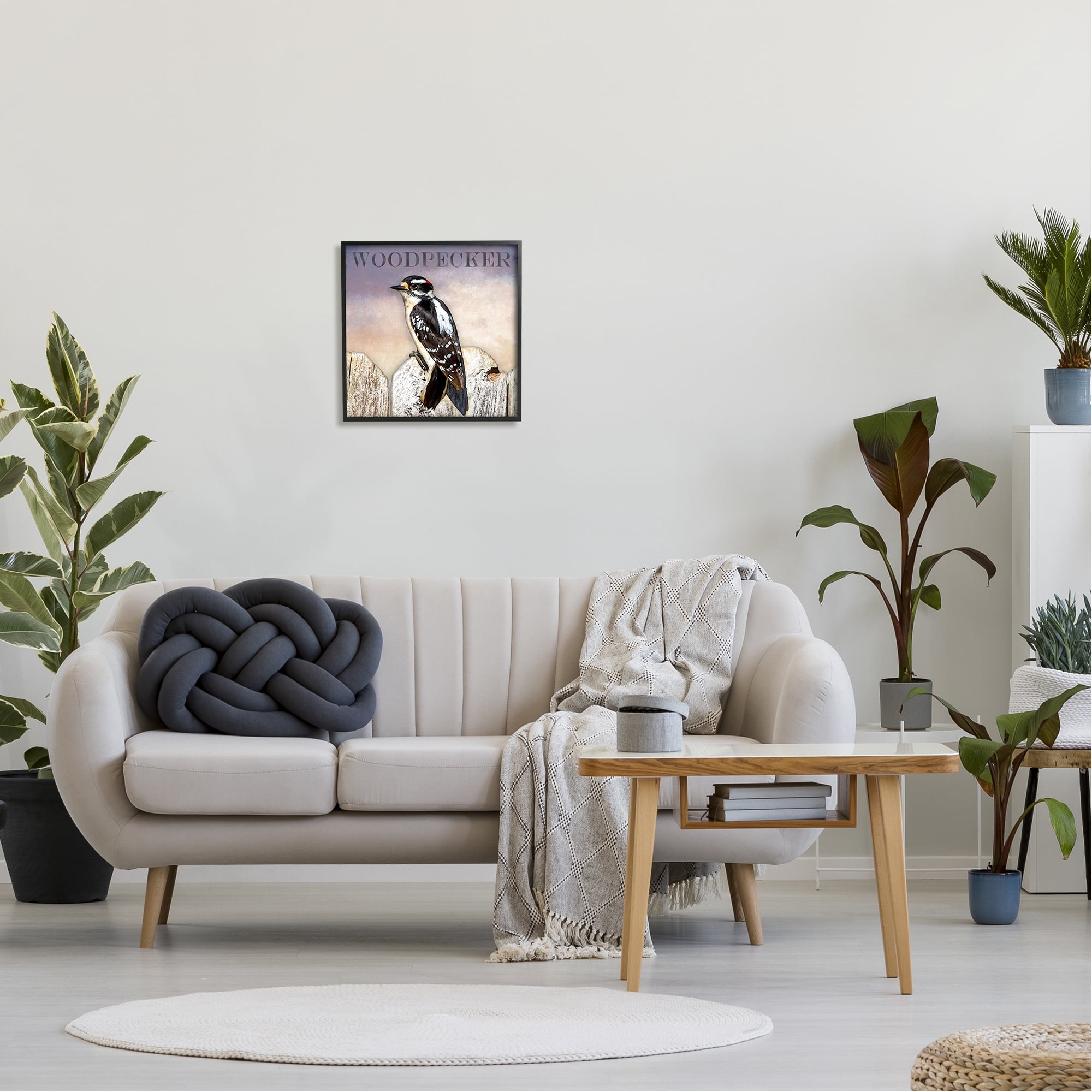 Stupell Industries Woodpecker Bird Perched on Fence Breed Typography Design Graphic Art Black Framed Art Print Wall Art, Design by Alpenglow Workshop