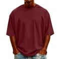 thumbnail image 2 of YODETEY Men's Oversized T-Shirt with Short Sleeve,Classic Solid Color Casic Crew Neck Shirt,Big and Tall Wine,Size S-5XL, 2 of 5