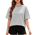 thumbnail image 2 of FAIWAD Summer Tops for Women Striped Tie Back Short Sleeve Crew Neck T Shirts Casual Going Out Blouses, 2 of 9