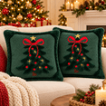 thumbnail image 6 of LOMYOLO Christmas Pillow Covers 18x18 Inch Set of 2, Dark Green 3D Plush Christmas Tree Throw Pillow Covers with Bow and Embroidered Accents, Holiday Winter Couch Sofa Home Decor, 6 of 9