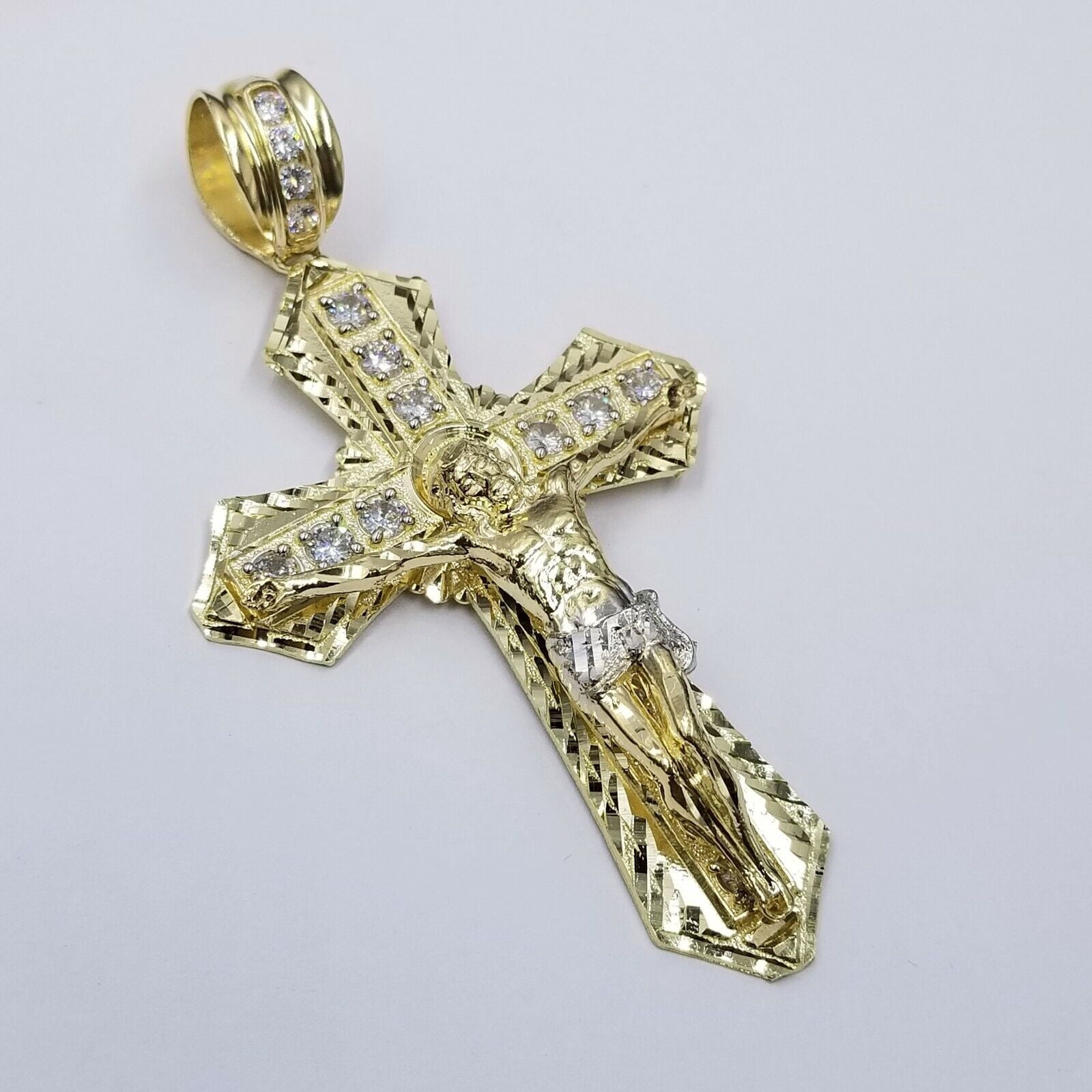 10k Gold Mens Byzantine Box Necklace 26" Cross Charm Pendant Jesus (length:Chain with Charm;)