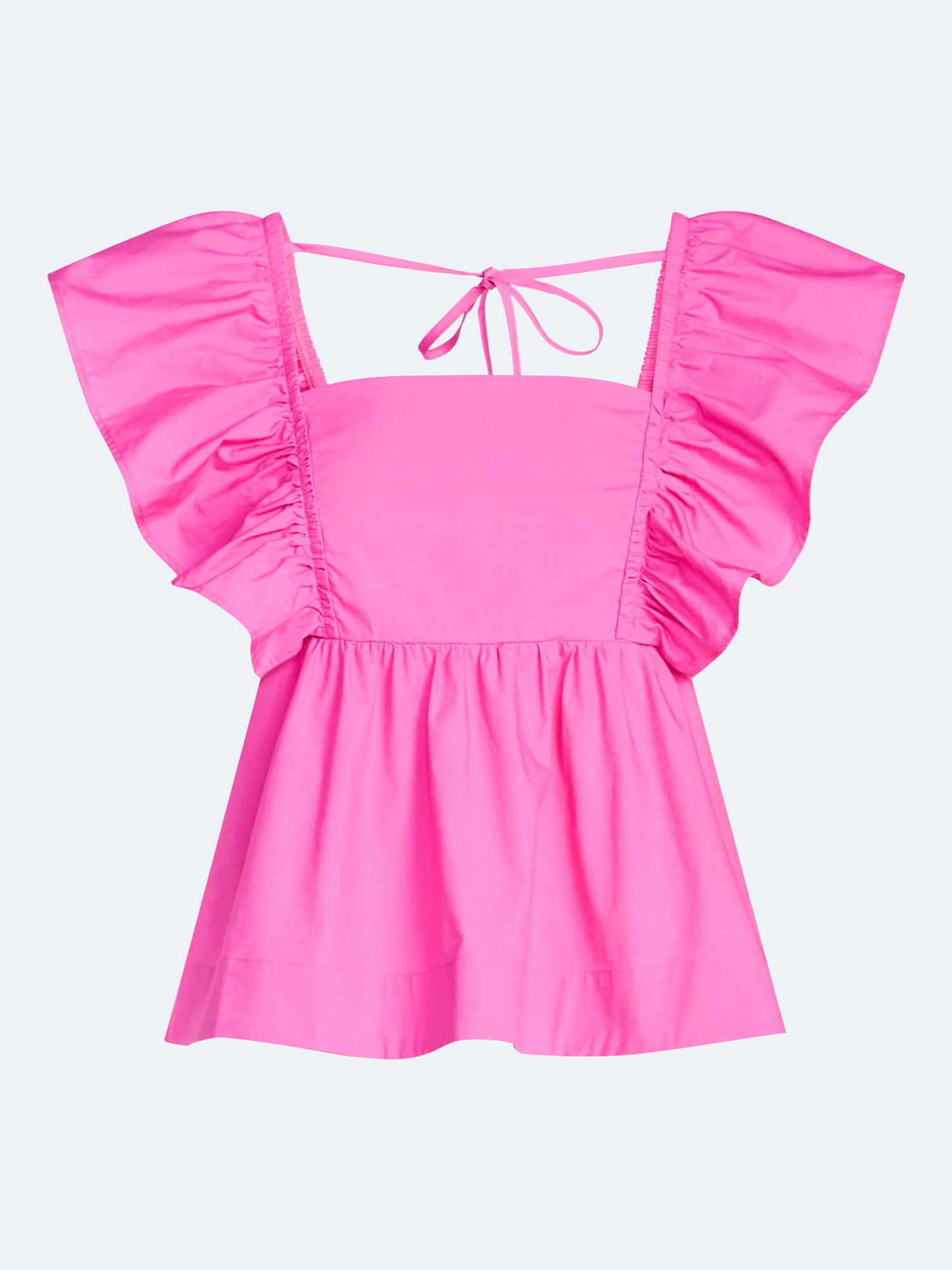 Free Assembly Women's Square Neck Cotton Top with Flutter Sleeves, Sizes XS-XXL