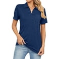 thumbnail image 3 of ZXSXSY Women Lapel Collar Short Sleeve Solid Color T-Shirt with Pocket, 3 of 7