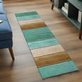 thumbnail image 3 of 2'x6' Rug Runners for Hallways Kitchen, Teal Brown Wooden Non Slip Entryway Beside Floor Carpet Runner, Farmhouse Vertical Striped Art Washable Laundry Room Bedroom Throw Rugs Mat for Family Pet, 3 of 8