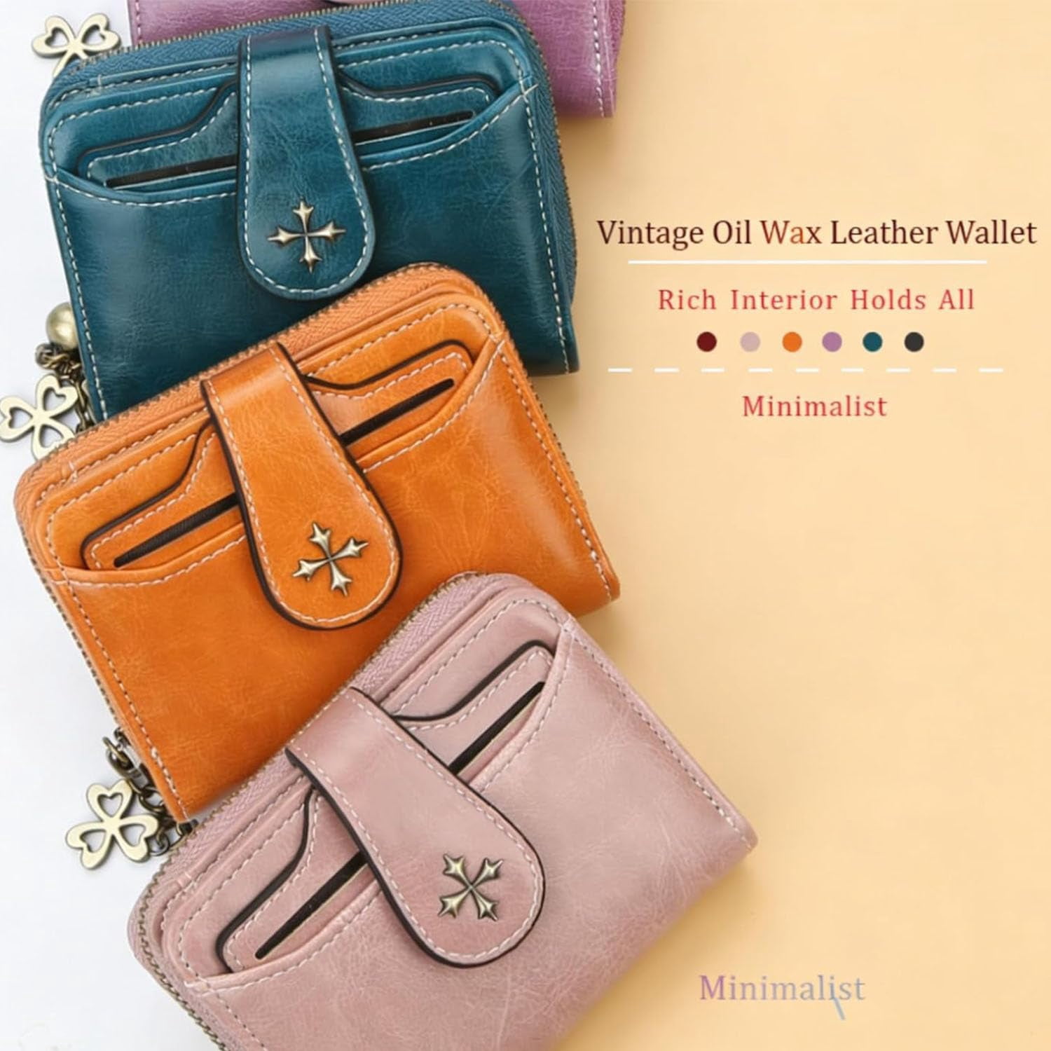 Mini Leather Cash Wallets with Zipper, Small Wallet for Women, Anti Theft Purse for Coins and Cards, Compact and Portable (Pink)