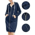 thumbnail image 5 of Gustave Women Full Zip Up Hoodie Oversized Long Tunic Sweatshirts Casual Fleece Hooded Jacket Fashion Winter Coats Outerwear with Pockets "Navy, 3XL", 5 of 5