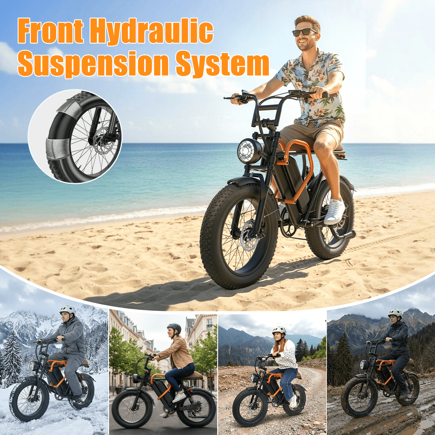 Electric Bike for Adults, 1500W Peak , 30MPH Electric Bike,50Mlies, 20" Fat Tire E-Mountain Bikes, 864Wh Removable Battery Ebike, Full Suspension shock, 7-Speed, UL 2849,Dirt ebike