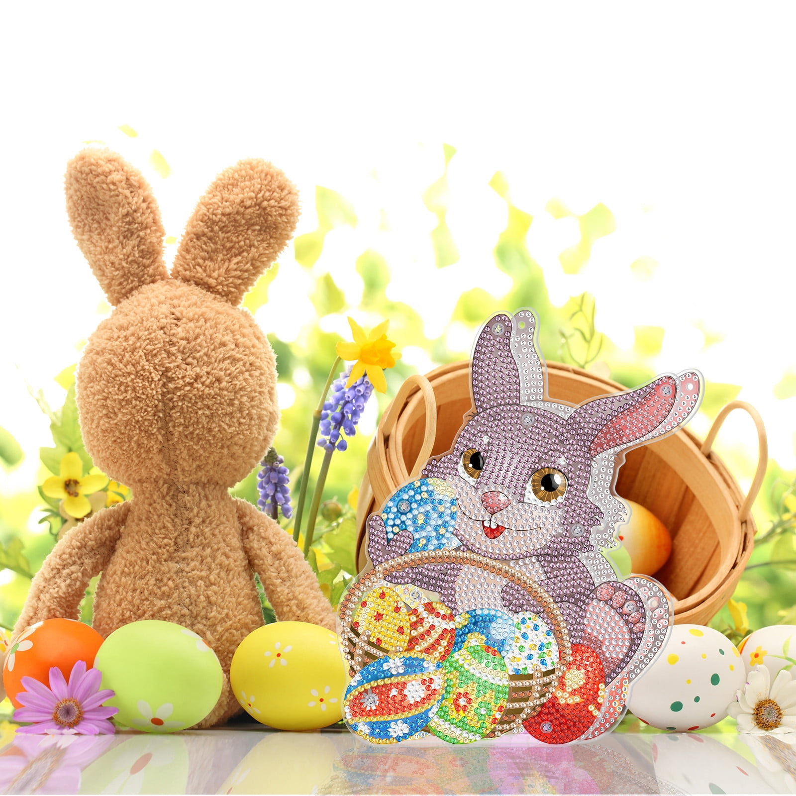 FLOPESN 5Pcs Easter Bunny DIY Diamond Art Painting Ornaments Lamp Kits, Diamond Painting Creative Handmade Bedroom Room Decor Double-Sided Dotted Diamonds