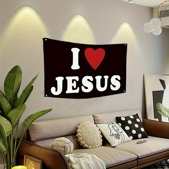 I Love Jesus Flag "I Heart Jesus" Home Garden Decor Flag Banner for Outdoor Indoor Decorations Tapestry Gift for Christian Events and Church
