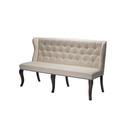 Double Upholstored Bench, Beige Linen Look Tufted Style and Nail Head