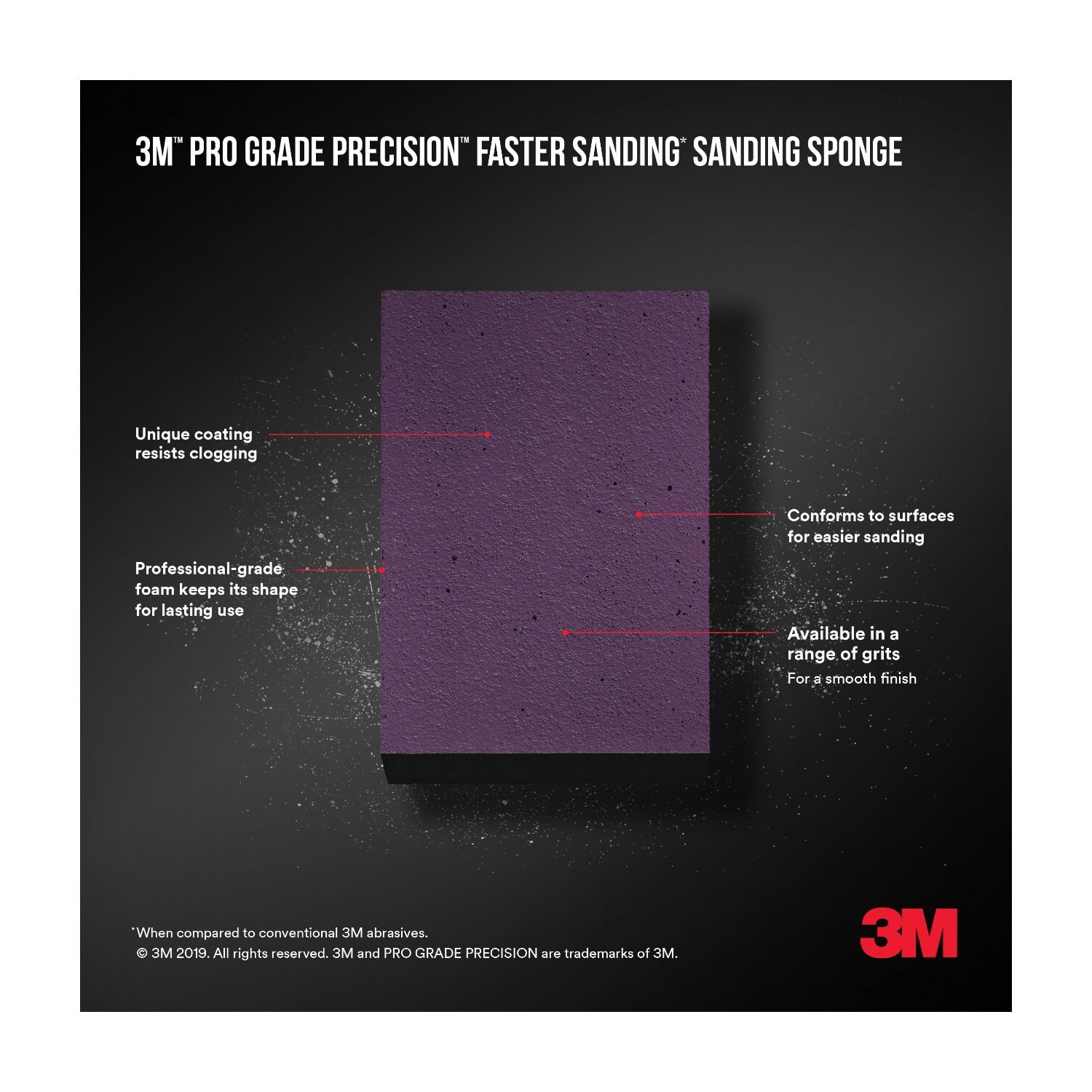 3M Pro Grade Precision Sanding Block, Faster Sanding, 2.5 in. x 4.5 in. x 1 in. , 120 Grit, Fine, 2 Sponges