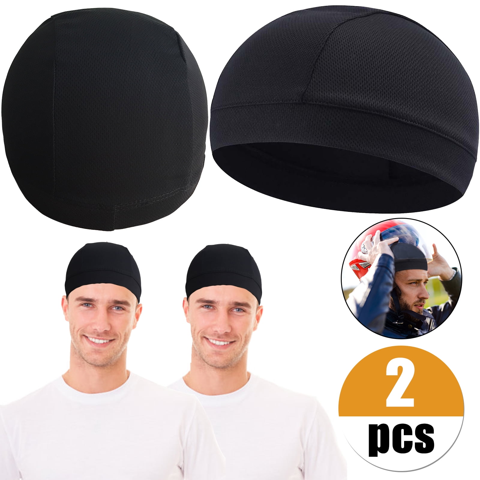 2 Pack Sweat-Wicking Helmet Liner Cooling Skull Cap for Men & Women Mesh Top Airway Cooling