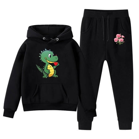 

Kids Boys And Girls Hoodie Sweatshirt And Sweatpants Valentine Day Cartoon Dinosaur Floral Prints Pullover Hoodie Set Tracksuit Festival Outfits 2 Piece Sizes 5-6 Years