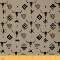 Castle Fairy Bull Skull Fabric by the Yard 10 Yard,Tribal Aztec Room Decor Fabric by the Yard,Black Brown Sewing Fabric,Ultra Soft Western Home Decor