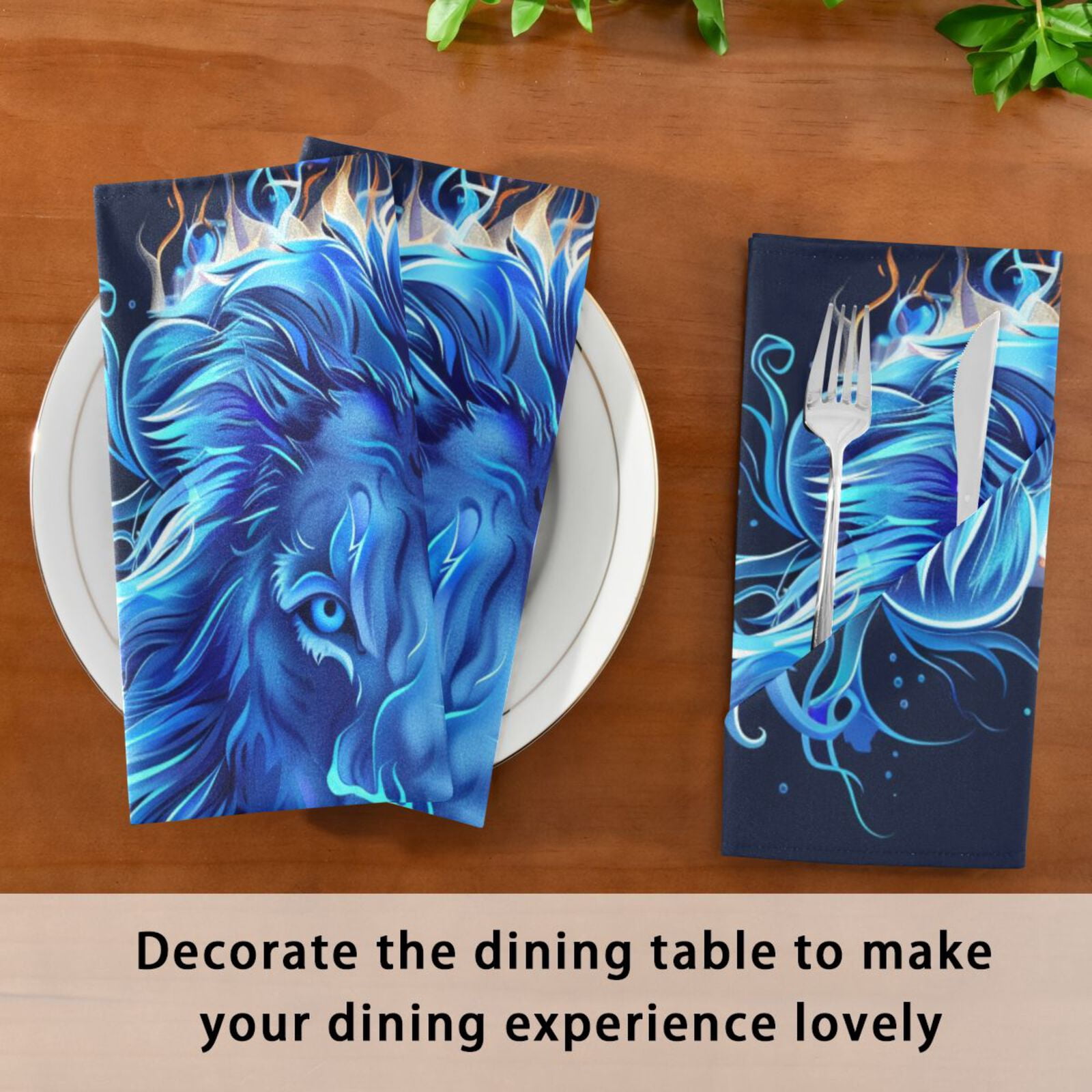 JSTEL Ice Lion Portrait Cloth Napkins Set of 6, 20x20 Inch Washable and Reusable Napkin for Decoupage Dinner Party Everyday Use