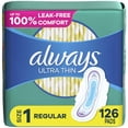 thumbnail image 1 of Always Serviettes Hygiéniques Ultra Minces avec Ailes pour Femmes, Taille 1, Absorption Régulière, Non Parfumées, 1 of 8