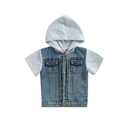 

Peyakidsaa Toddler Kid Boys Girls Summer Denim Tee Tops Short Sleeved Hooded T-Shirt Coat 1-5 Years