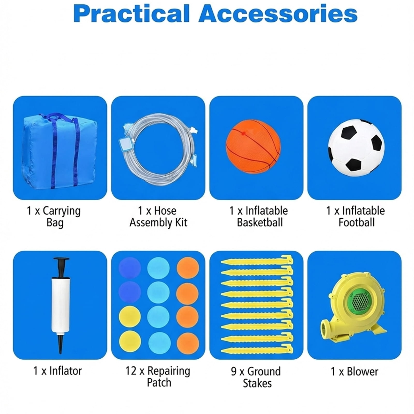 Redsmile 6-in-1 Inflatable Water Slides with Splash Pool Climbing Wall Basketball Hoop for Kids Aged 3-10 Outdoor Summer Play - Blue and Yellow