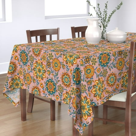 

Cotton Sateen Tablecloth 70 x 144 - Folk Floral Mandala Flowers Decorative Spring Color Print Custom Table Linens by Spoonflower