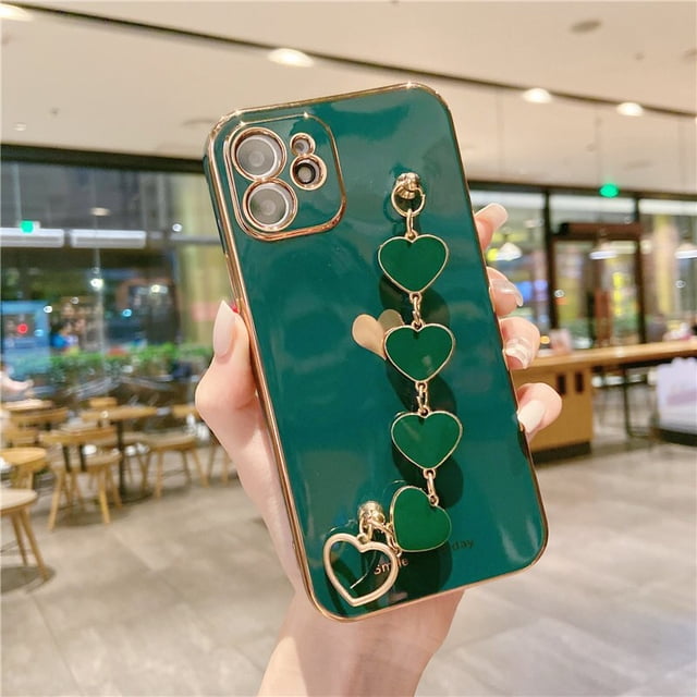 Funda de teléfono con corazón de amor para iPhone, carcasa galvanizada con correa de muñeca a prueba de golpes para modelos 11, 12, 13, 14 Pro Max, XS Max, XR, X, 8, 7 Plus, 11Pro Fivean unisex