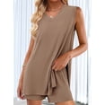 thumbnail image 4 of Women'S 2 Piece Shorts Sets V Neck Long Tank Tops High Waisted Loose Fit Matching Travel Outfits Khaki S, 4 of 8