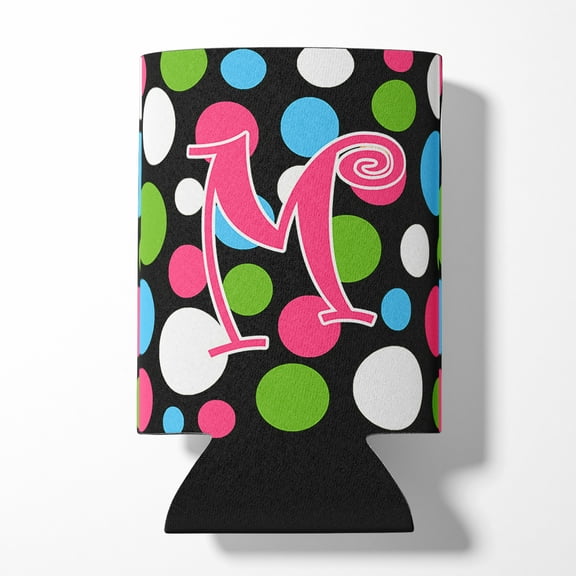 Letter M Initial Monogram - Polkadots and Pink Can or Bottle Hugger
