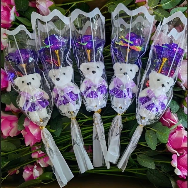 10 piezas de rosa que cambia de Color, pequeño osito de peluche, rosa arcoíris, regalos for el día de la madre, fiesta de cumpleaños, regalos for mujeres, decoración de boda