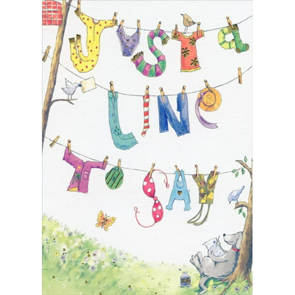 Designer Greetings Clothes Hanging on Lines - Dog Writing Letter Hello / Hi Card