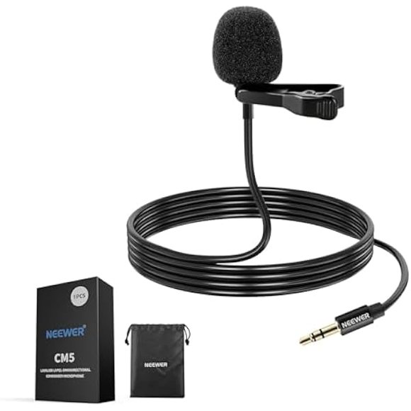 Neewer Lavalier Lapel Microphone, Omnidirectional Condenser Wired Clip On Lav Mic for Stage YouTube Live Streaming Compatible with Rode Wireless GO II 2 DJI Wireless Mic Transmitter, CM5