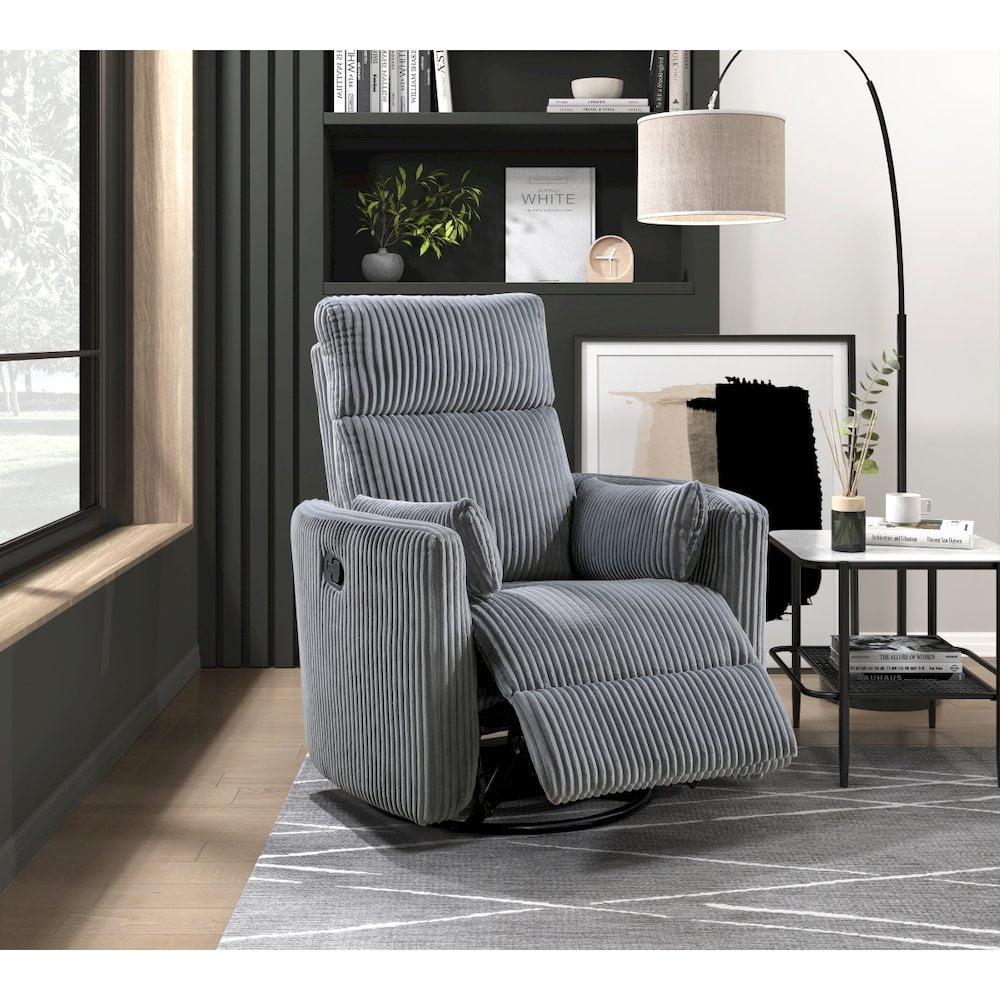 Lexicon Traverse Corduroy Swivel Glider Reclining Chair in Gray